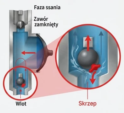 Przekrój agregatu tynkarskiego membranowego - układ hydraulizczny - awaria